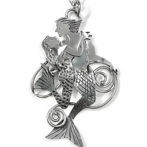 Sterling silver mermaid and merman necklace